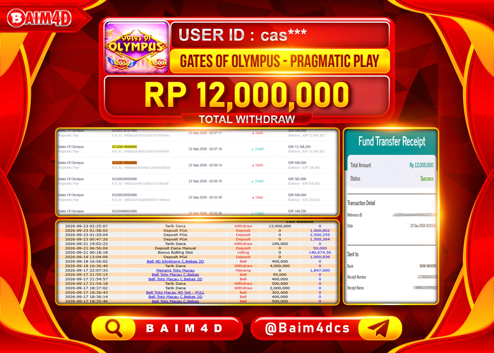 BAIM4D JACKPOT SLOT GATES OF OLYMPUS PRAGMATIC PLAY Rp.12,000,000 - LUNAS