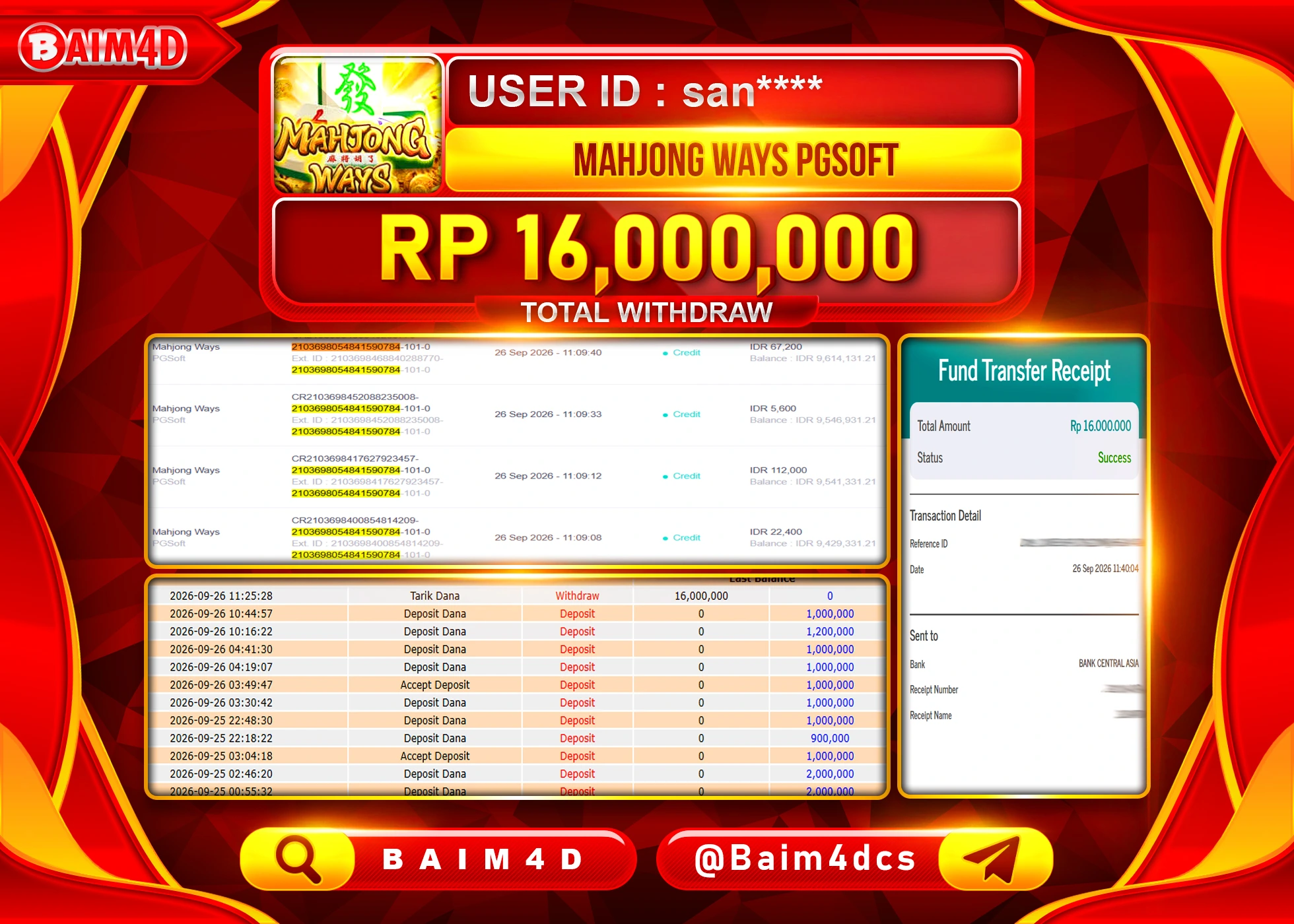 BAIM4D JACKPOT SLOT MAHJONG WAYS Rp.16,000,000 - LUNAS