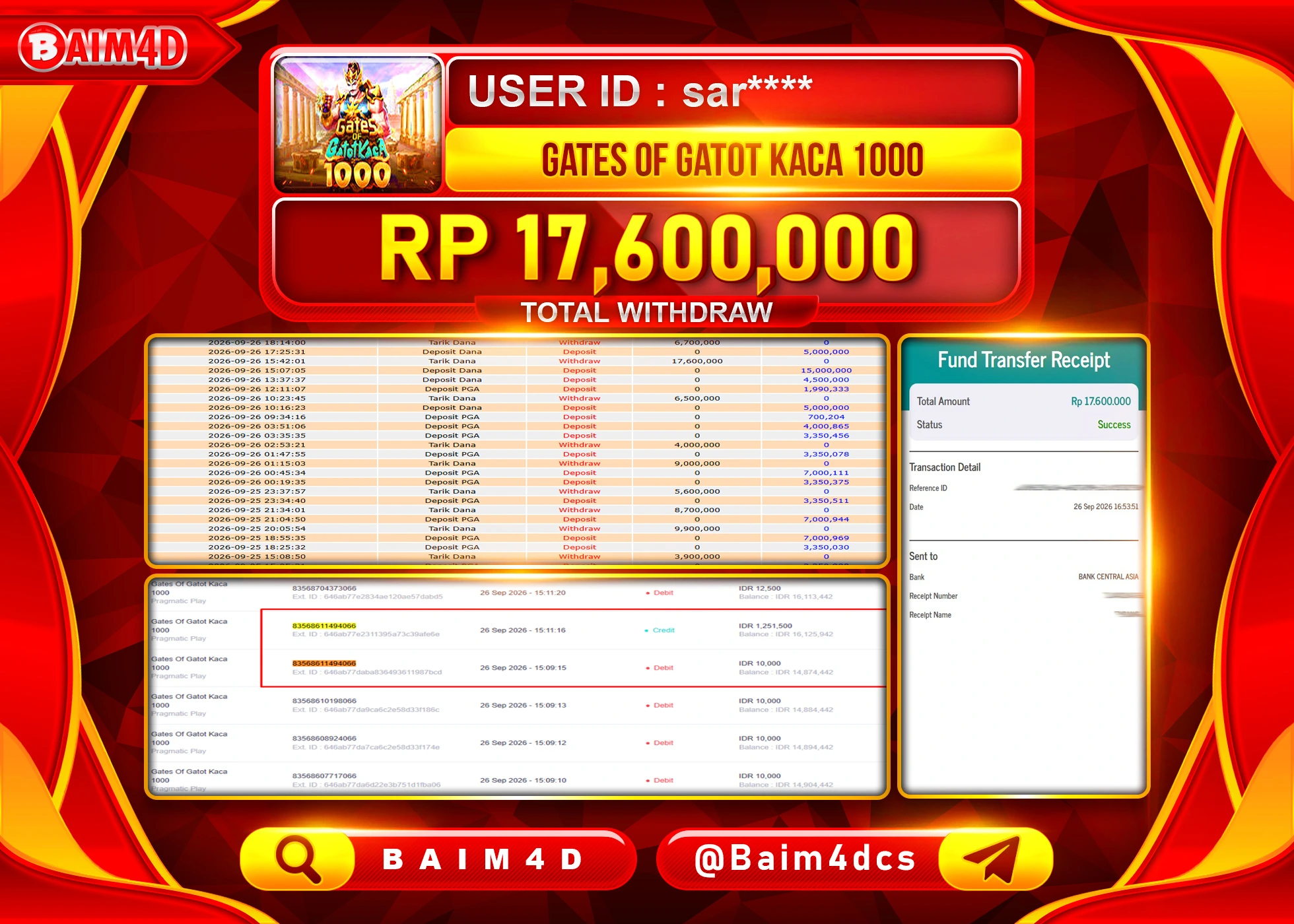 BAIM4D JACKPOT GATES OF GATOT KACA 1000 Rp.17,600,000 - LUNAS