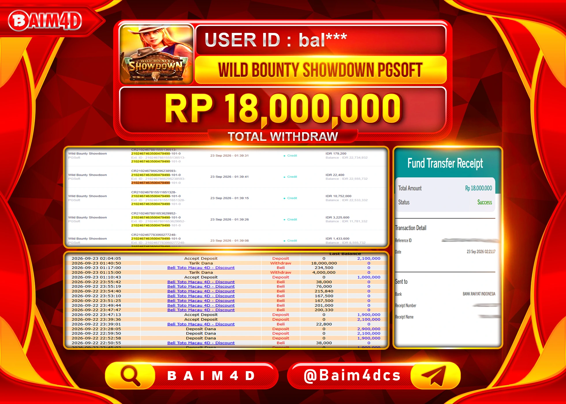 BAIM4D JACKPOT SLOT WILD BOUNTY SHOWDOWN Rp.18,000,000 - LUNAS