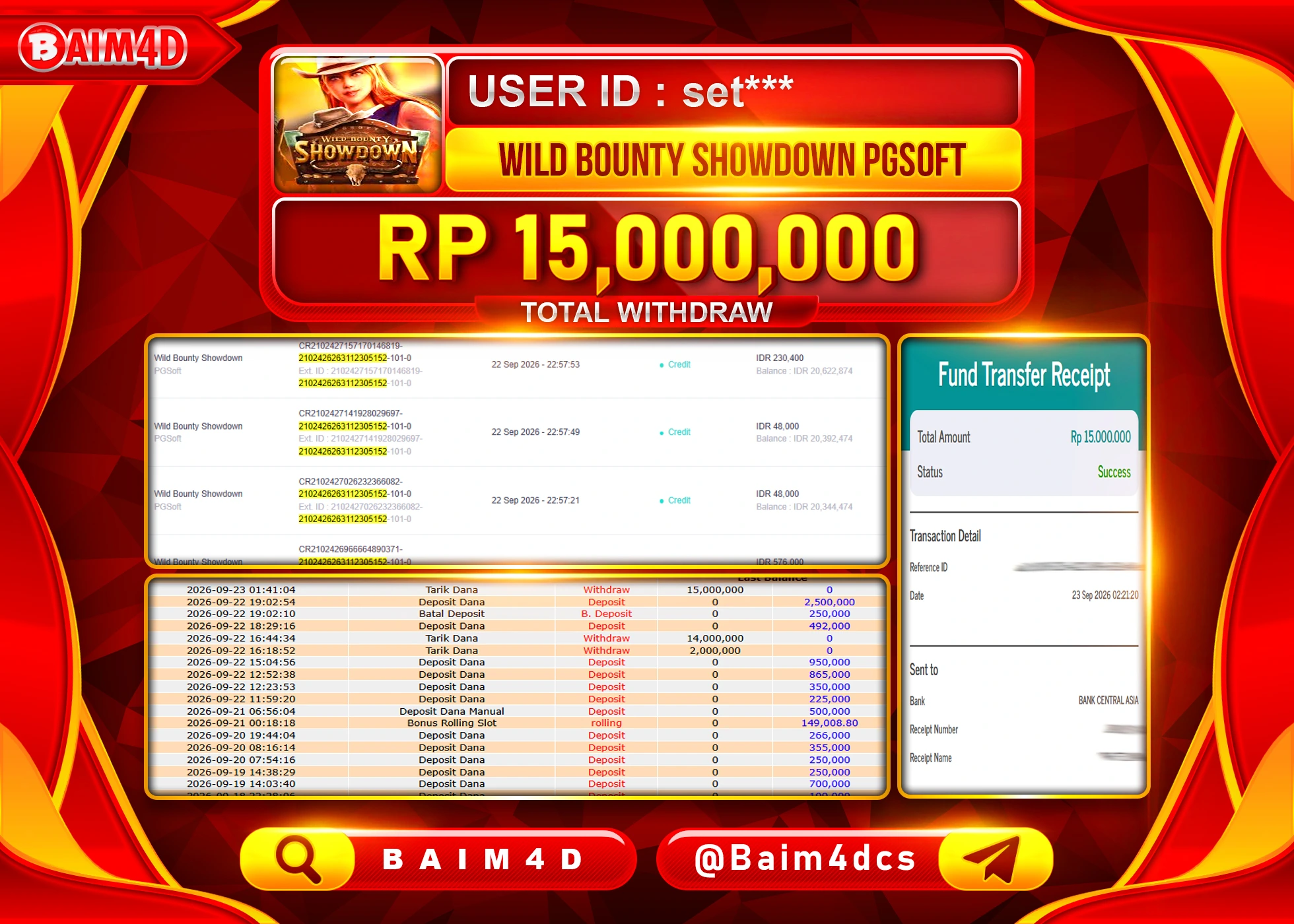 BAIM4D JACKPOT SLOT WILD BOUNTY SHOWDOWN Rp.15,000,000 - LUNAS