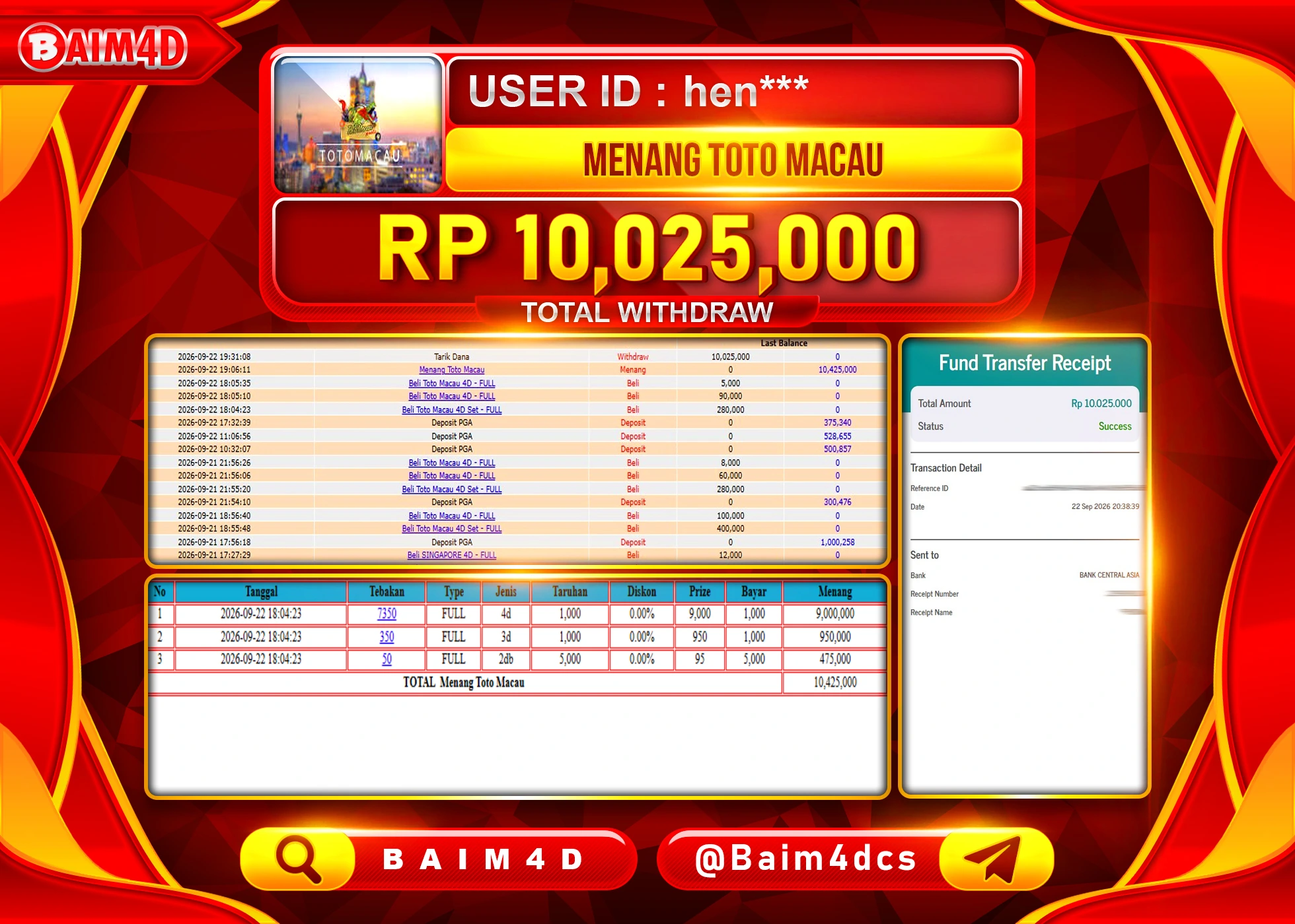 BAIM4D JACKPOT TOGEL MENANG TOTO MACAU Rp.10,025,000 - LUNAS