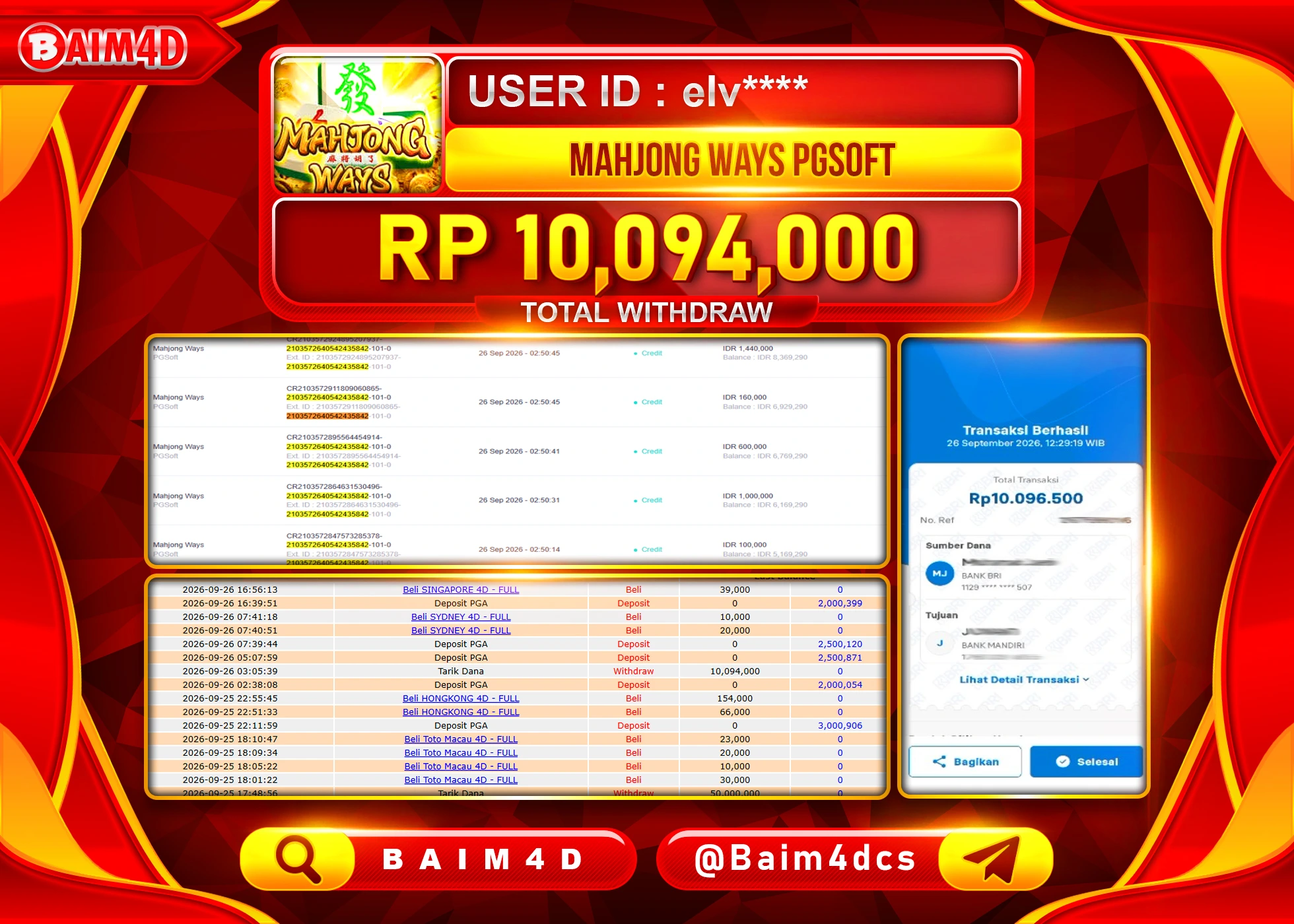 BAIM4D JACKPOT SLOT MAHJONG WAYS Rp.10,094,000 - LUNAS