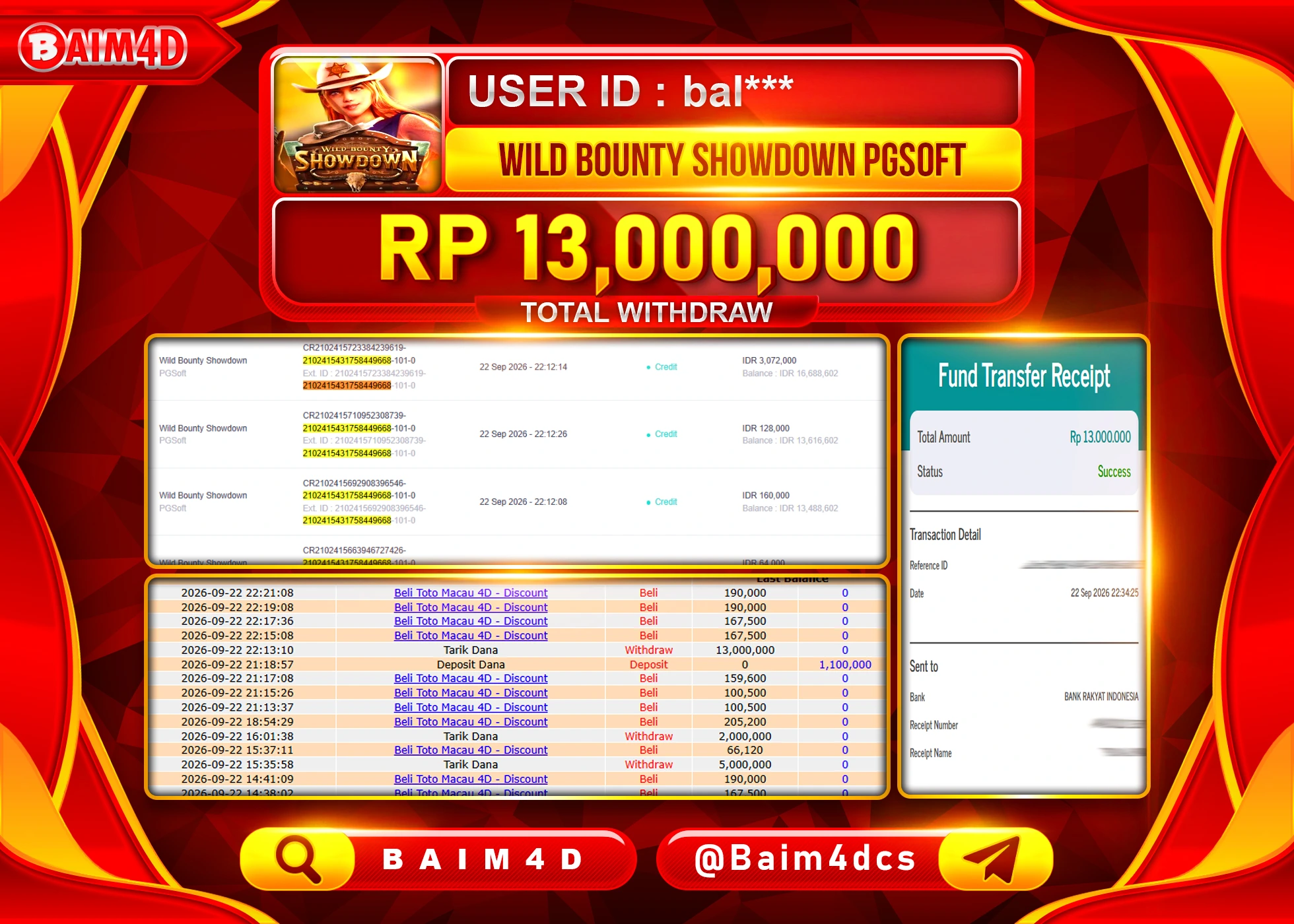 BAIM4D JACKPOT SLOT WILD BOUNTY SHOWDOWN Rp.13,000,000 - LUNAS