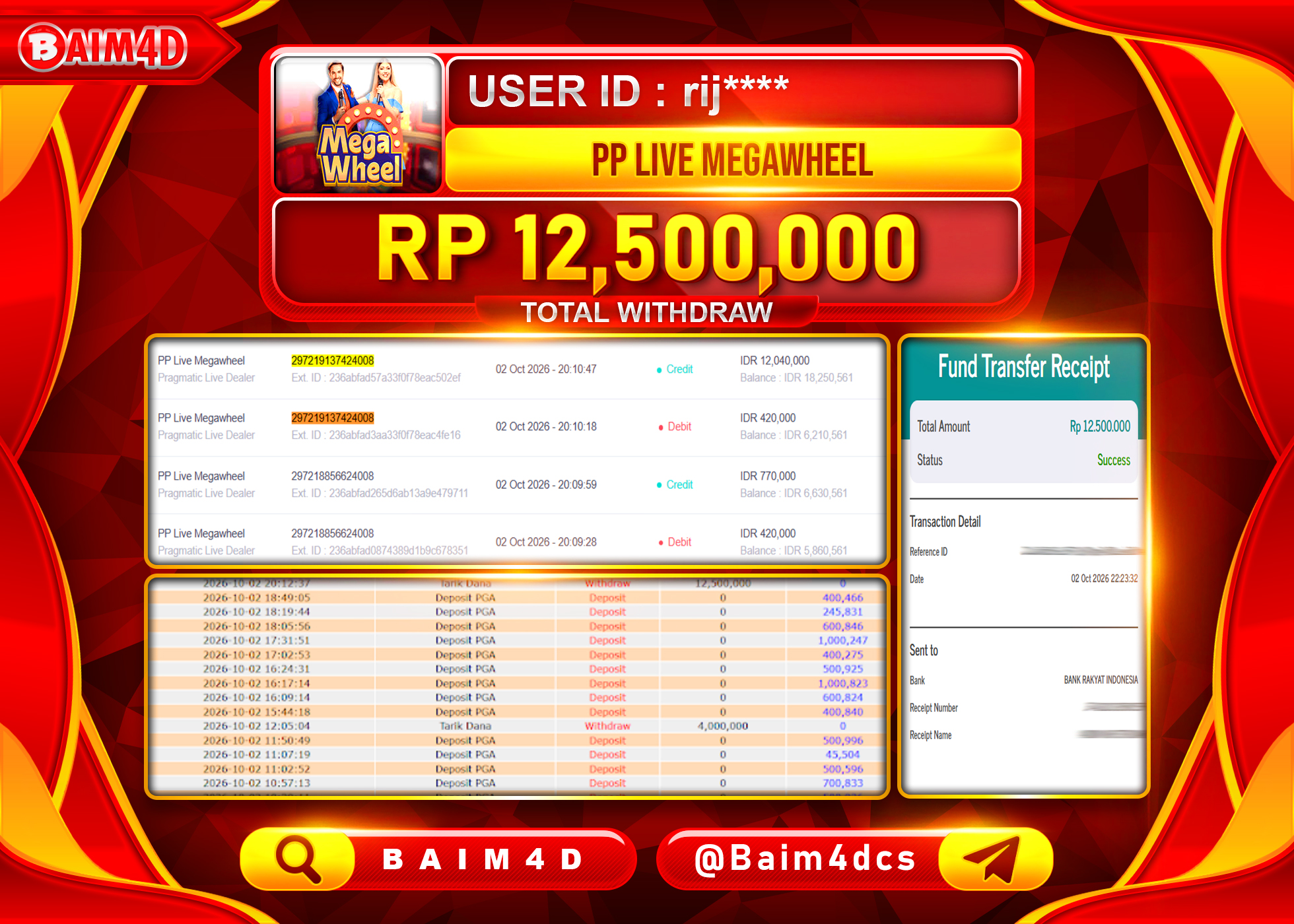 BAIM4D JACKPOT PP LIVE MEGAWHELL Rp.12,500,000 - LUNAS